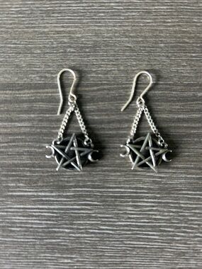 Genuine Pewter Pentagram Moon Dangle Earrings by Alchemy of England
